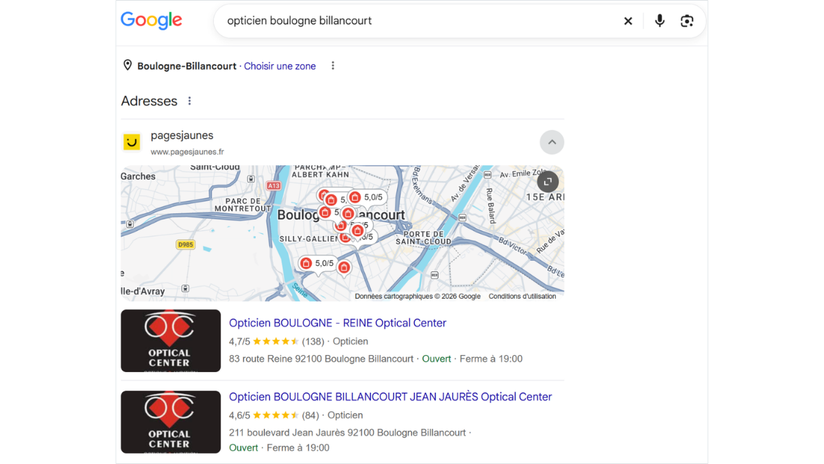 pagesjaunes dans le Local Pack Google