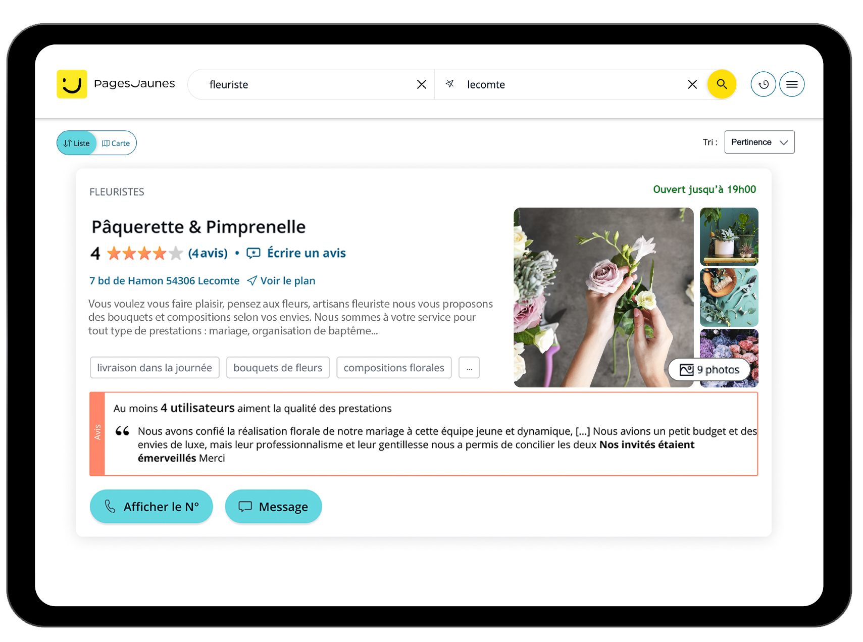 présentation fiche PagesJaunes avec la solution PagesJaunes+